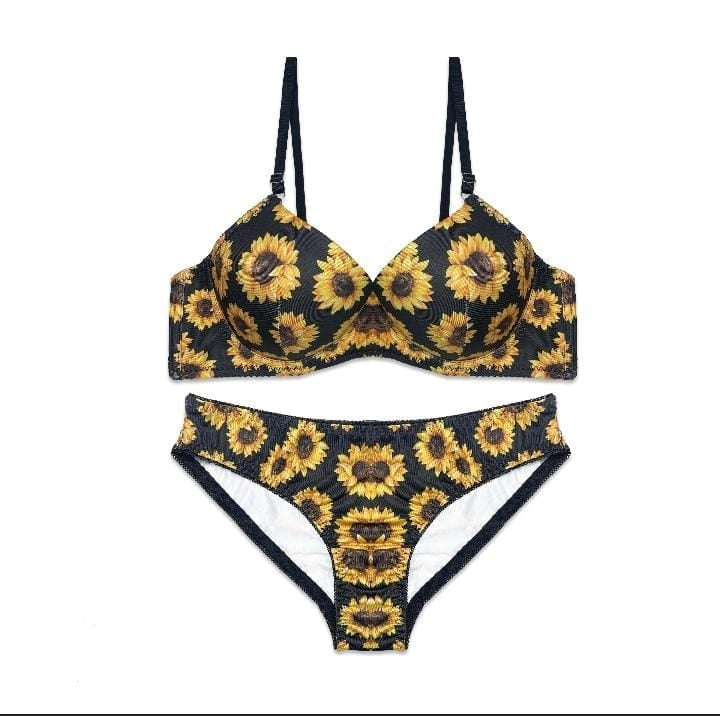 Sunflower Print Lingerie Set
