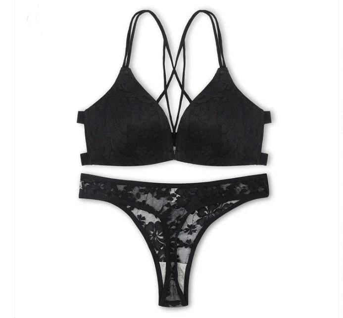 Black Lace Cut-Out Lingerie Set