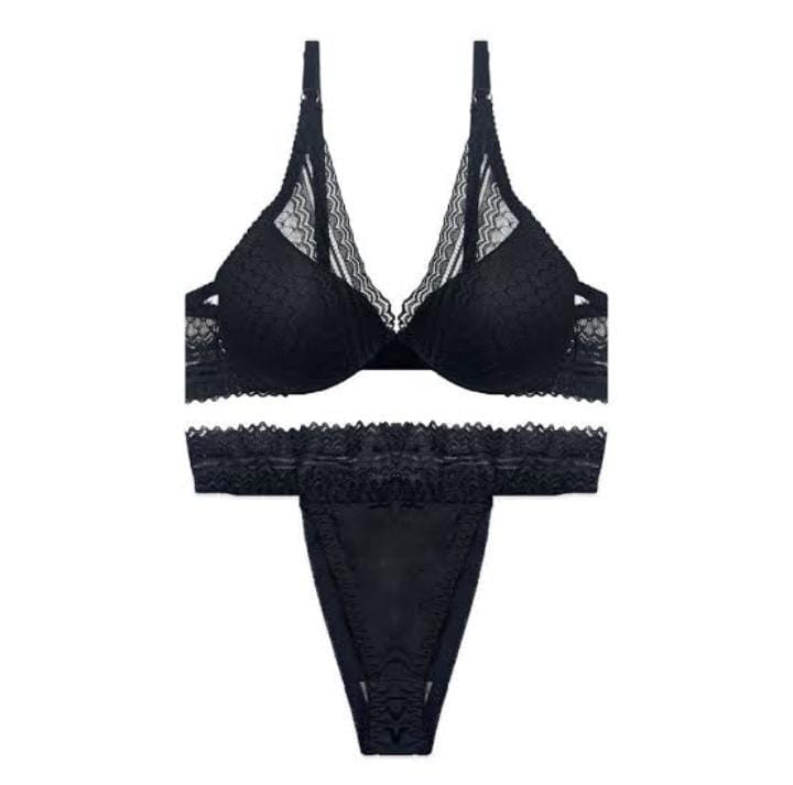 Black Lace Triangle Lingerie Set