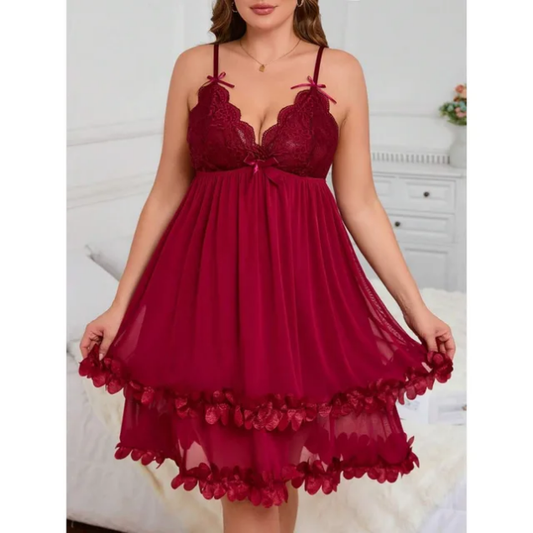 Elegant Lace Trim Babydoll Nightdress