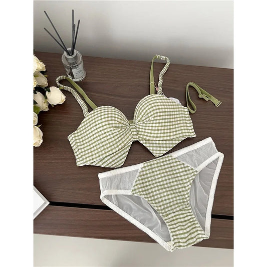 Gingham Lace-Up Bikini Set