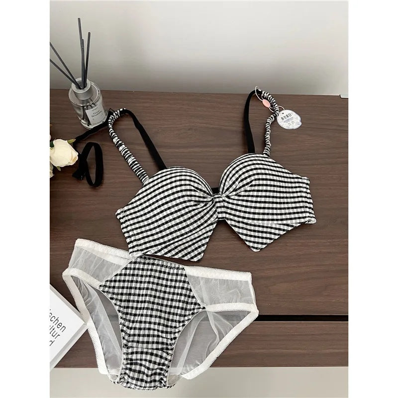 Gingham Lace-Up Bikini Set