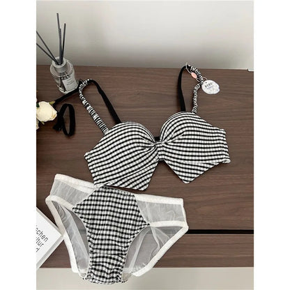 Gingham Lace-Up Bikini Set