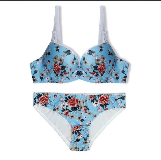 Sky Blue Floral Lingerie Set