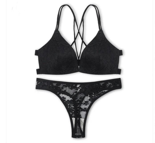 Black Lace Cut-Out Lingerie Set