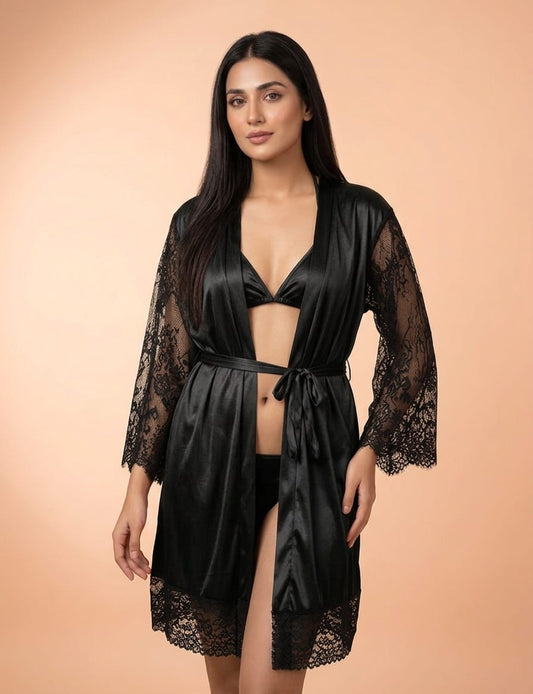 3-Piece Silk & Lace Nightwear Set