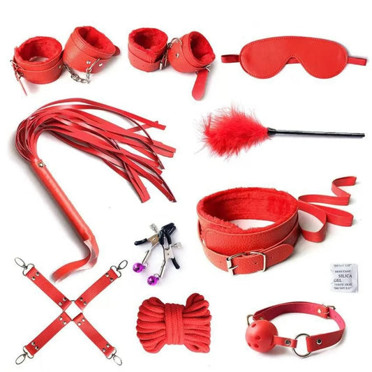Red Passion 10-Piece Adult Bondage & Sensory Play Kit