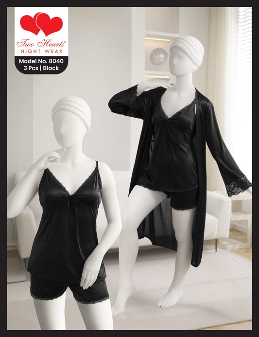 Women’s 3-Piece Satin Nightwear Set with Robe