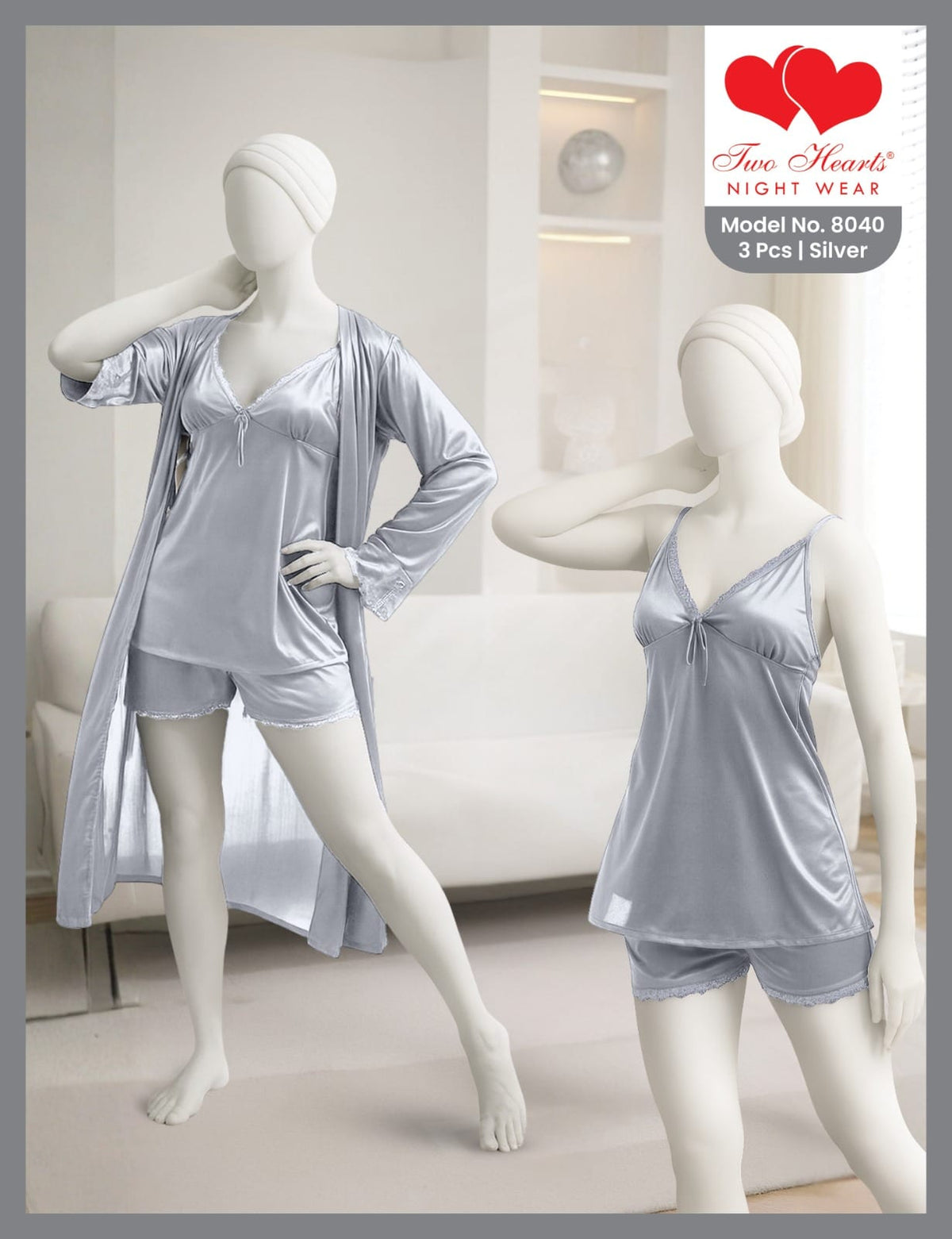 Women’s 3-Piece Satin Nightwear Set with Robe