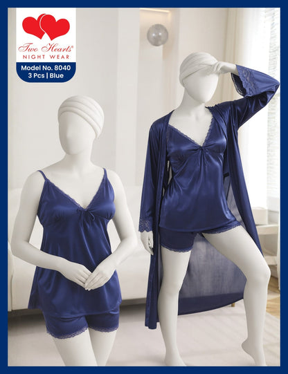 Women’s 3-Piece Satin Nightwear Set with Robe