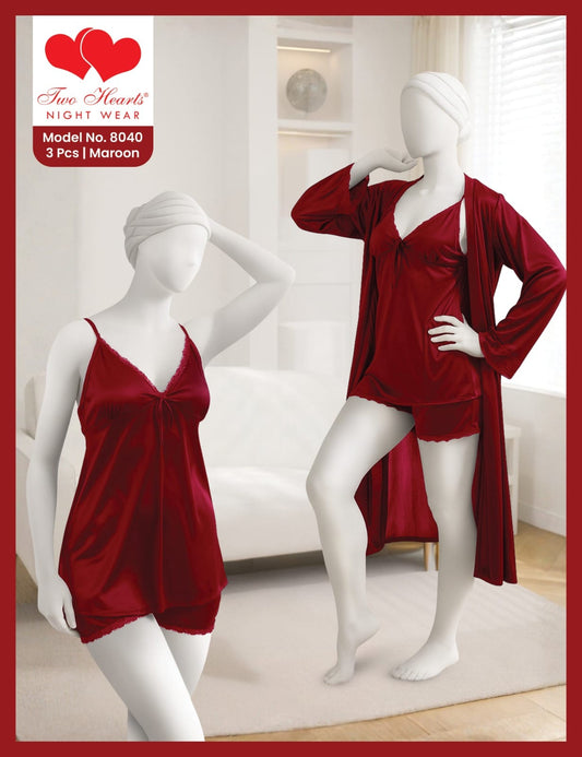 Women’s 3-Piece Satin Nightwear Set with Robe