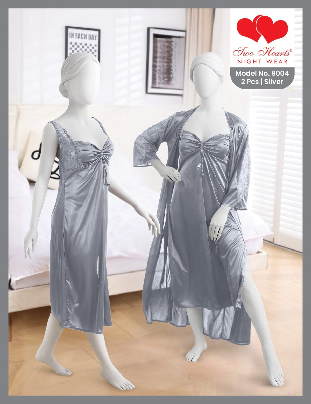 Women’s 2-Piece Satin Nightwear Set with Robe