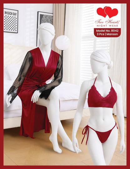 3-Piece Lace Nightwear Set for Women