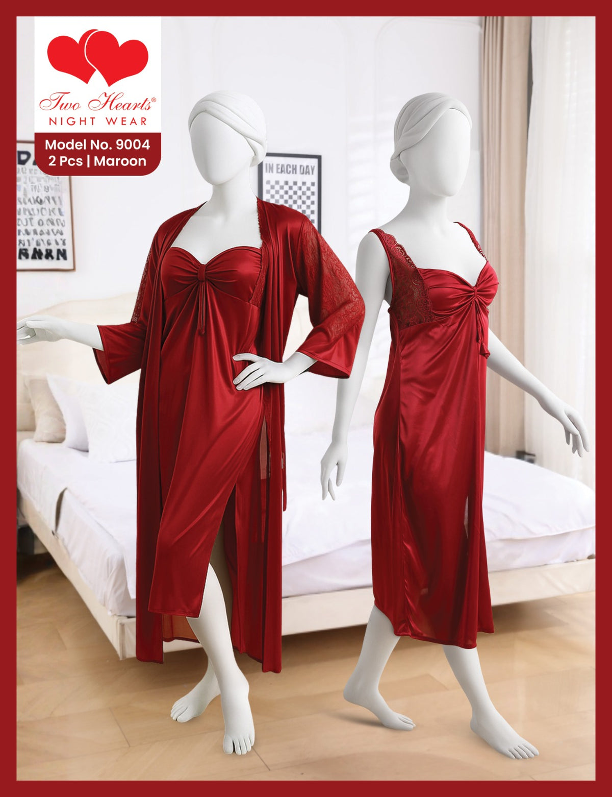 Women’s 2-Piece Satin Nightwear Set with Robe