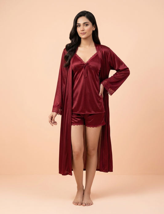 Soft Silk 3 Piece Gown Set